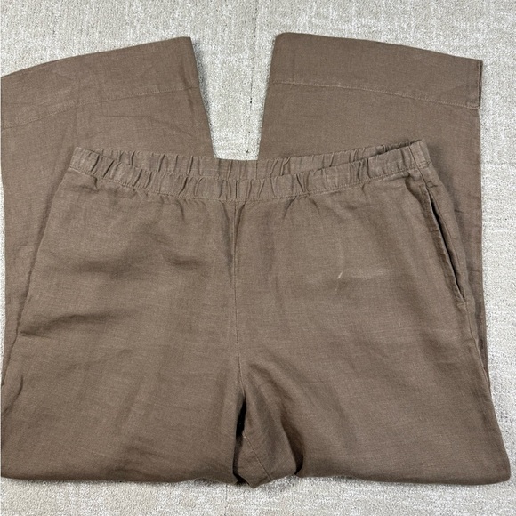 J. Jill Pants - J. Jill 100% linen Brown Pull On Wide Leg Boho Womens Pant Size Medium
